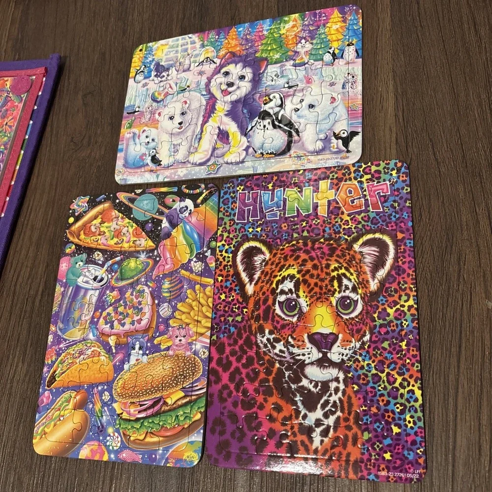 Lisa Frank Puppies Unicorns Trifold Flip Out‎ Organizer Crayons Stickers Puzzles
